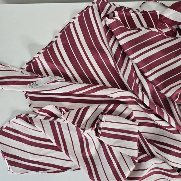 NWT By Anthropologie Satin Asymmetrical Slip Midi Dress Red/White Stripe L - Picture 15 of 15